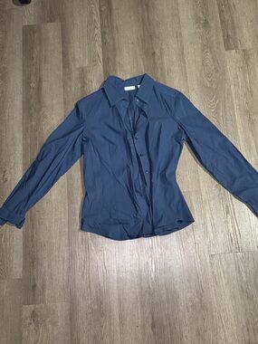 New York & Company Dark Blue Button-Down Shirt